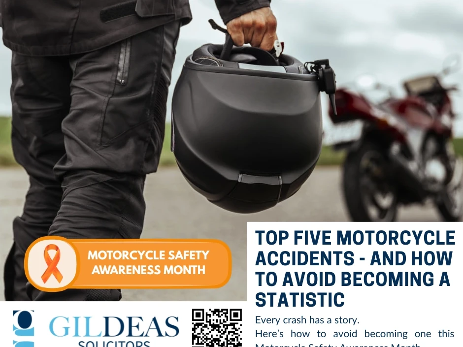 An image advertising personal injury firm Gildeas Solicitors office. they specialise in accident claims in Scotland. including road traffic accidents, motorcycle accidents, cycling accidents, and accidents at work. Motorcycle rider parked on the road in Scotland – promoting motorcycle safety and avoiding motorcycle accidents in Scotland. . They are no win no fee solicitors