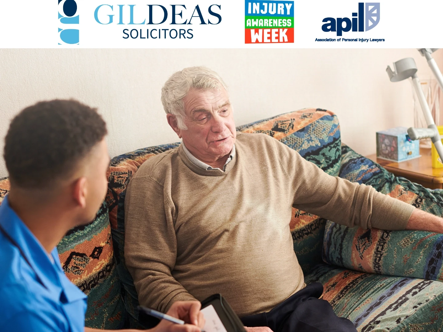 An image advertising personal injury firm Gildeas Solicitors office. they specialise in accident claims in Scotland. including road traffic accidents, motorcycle accidents, cycling accidents, and accidents at work. They are no win no fee solicitors. This image is promoting Injury Awareness Week 2025.