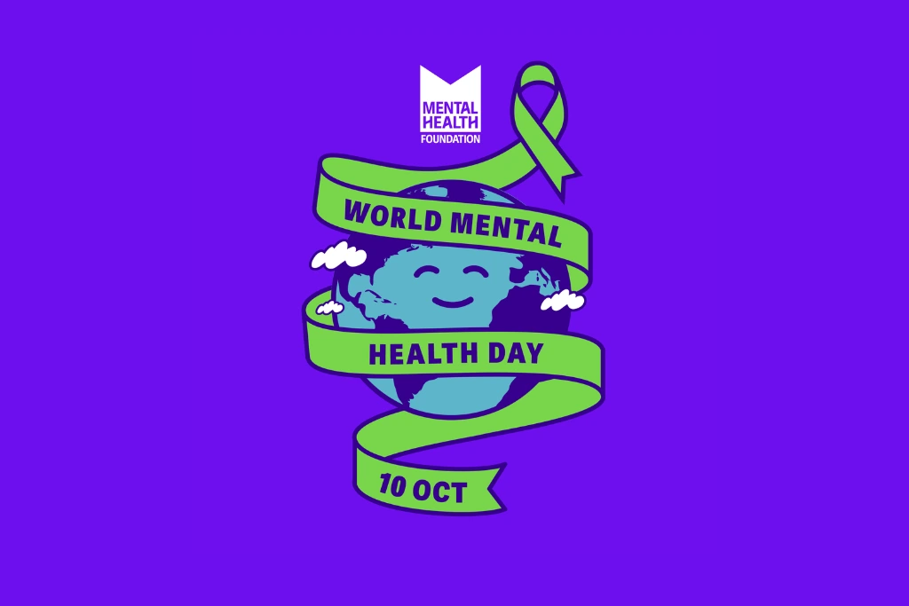 A purple background with a cartoon logo of the Earth, with text saying World Mental Healh Day 2025. The image is being used to highlight world mental health day which is celebrated on October 10 every year. The image is being used by Gildeas Solicitors, a personal injury firm. They specialise in accident claims in Scotland, including road traffic accidents, motorcycle accidents, cycling accidents, and accidents at work. They are a no win no fee solicitors.
